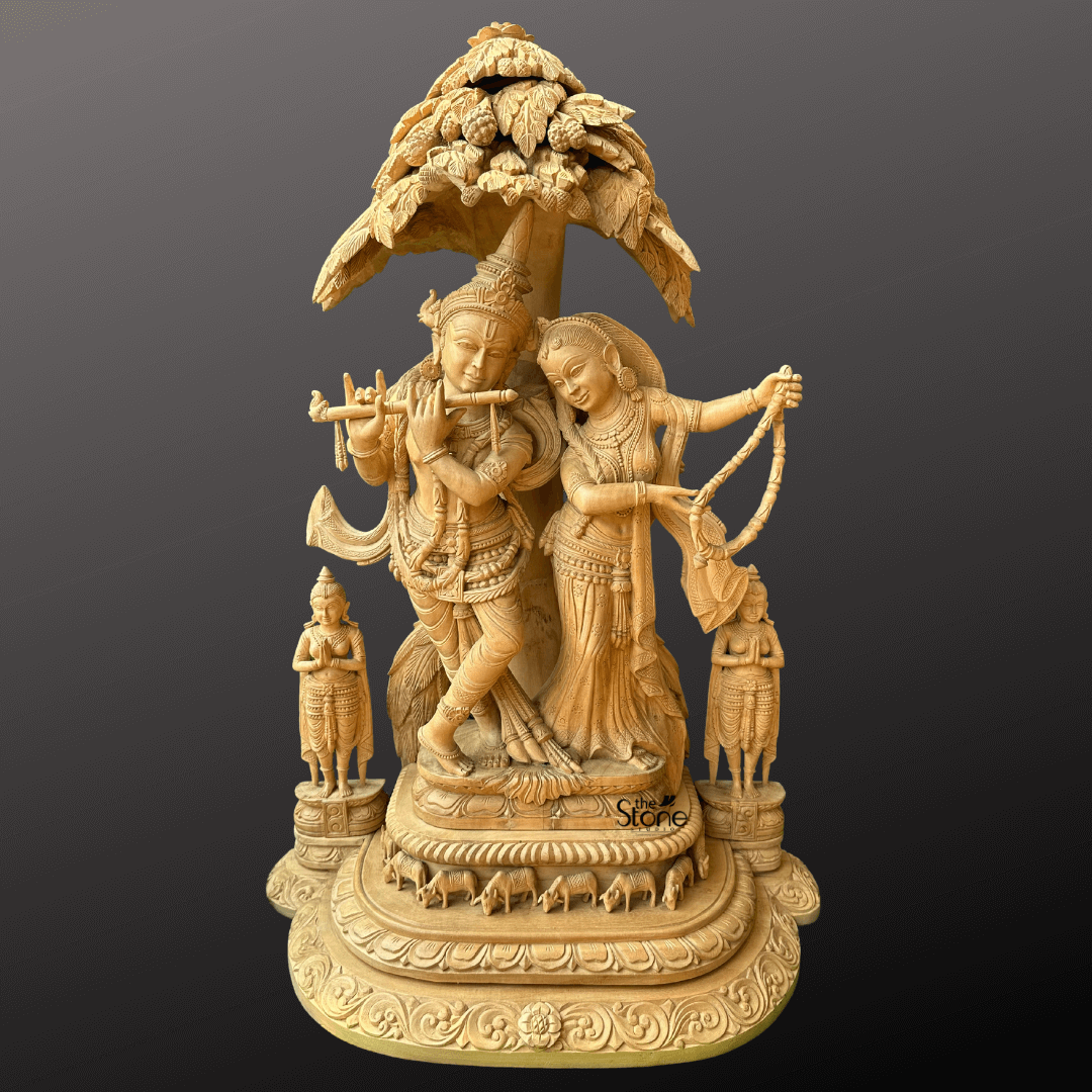 Wooden Radha Krishna Statue 32": Buy Best - The Stone Studio